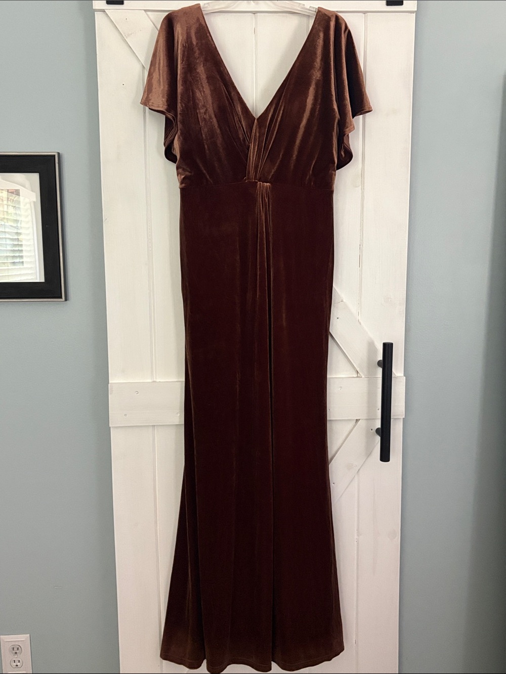 Revelry Velvet Deep V Brown Evening Gown - Size 12